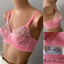 NOS Vintage Pink VANITY FAIR Nylon Pointy BRA Floral LACE Sheer Bullet SZ. 34B