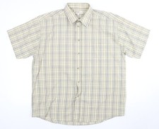 EWM Men's Beige Plaid Short Sleeve Casual Shirt L