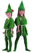 Kids Peter Pan Costume Christmas Elf Unisex Fancy Dress Boys Girls Book Week 6-8