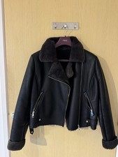 Women’s Mango Black Leather Jacket Size M Satisfactory Condition