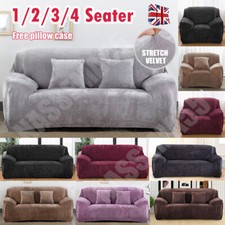 VELVET Elastic STRETCH SOFA COVERS Slipcover Protector Settee 1/2/3/4 Seater