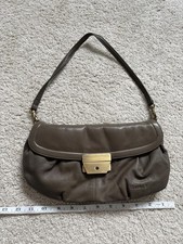 Vintage Oriano Leather Shoulder Bag Taupe Ruched Flap, Y2K, Classic, Neutral