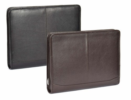 Real leather folio bag zip - leather,