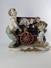 Vintage Capodimonte Style Barrel Organ Grinder Figurine Monkey Children Crown N