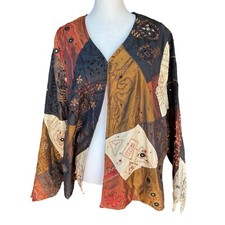 Laura Ashley Jacket Patchwork, Color Block Beads Sequins Embroidery Sz 1X