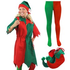 LADIES ELF COSTUME SANTAS LITTLE HELPER ADULT XMAS CHRISTMAS FANCY DRESS XS-4XL