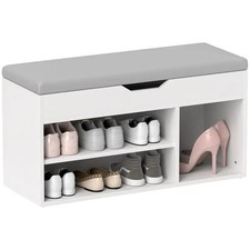 White Shoe Storage Bench with Seat Cushion & Hidden Shelves 80cm
