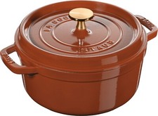 FREE SHIPPING: STAUB CAST IRON ROUND COCOTTE 22CM, CINNAMON, BRASS KNOB