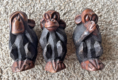 Vintage handcarved wood three - handcarved,