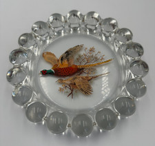 Westmoreland Vintage Glass Ashtray Pheasants Crystal Ball Ring Pattern 1980's