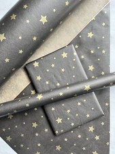 Christmas Wrapping Paper  Black Gold Star 50CM Wide Eco Friendly, 100% Recycled