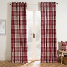 OHS Check Eyelet Curtains Pair Thermal Ring Top Textured Woven Ready Made