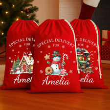 Personalised Red Christmas Santa Sack with Custom Name - Extra Large 75cm x 49cm