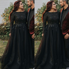Gothic Wedding Dresses Black Vintage Lace up Long Sleeves Tulle Bridal Gowns