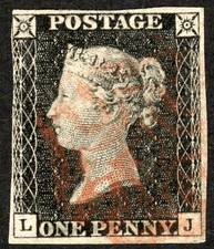 SG2 1840 1d black, Plate 2, LJ, near 4 margins, F/U