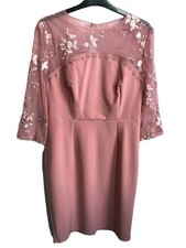 Little Mistress beautiful pink lace trim pencil dress size 12 NWT, 39" Long