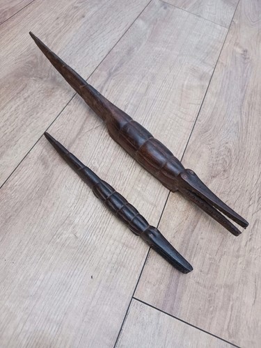 Pair vintage hand carved - pair, dark