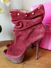 VINTAGE ZANDRA RHODES STRUTT COUTURE PLATFORM SUEDE PEEP TOE SLOUCH BOOTS UK 6