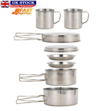 8Pcs Stainless Steel Cookware Set BBQ Camping Outdoor Hiking Cooking Fry Pan Set