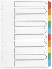 Q-Connect A4 10-Part Mylar Divider Multi-Colour Euro Punched Index Page Filing