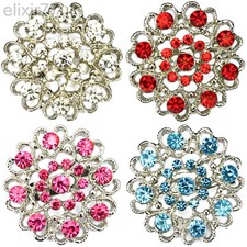 UK NEW SILVER HEART FLOWER PIN BROOCH RHINESTONE DIAMANTE CRYSTAL WEDDING BROACH