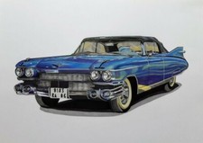 Vintage Cadillac Eldorado 1950s - Original Car Artwork Drawing Illustration