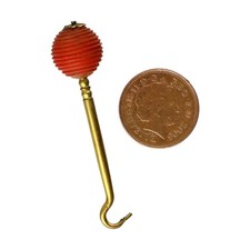 Antique Glove Button Hook Ball RED CORAL Chatelaine c1900