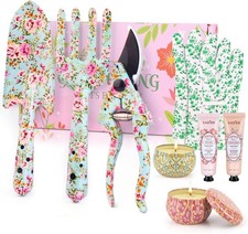 8 Piece Gardening Tools Set Gift Hand Cream Candles Scissors Trowel  Fork Gloves