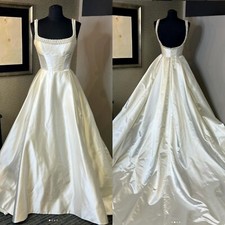 Satin Wedding Dresses Vintage Sleeveless Beaded A Line Victorian  Bridal Gowns