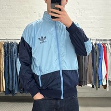 Adidas originals track jacket Mens L blue full zip bomber jacket 90s retro sport