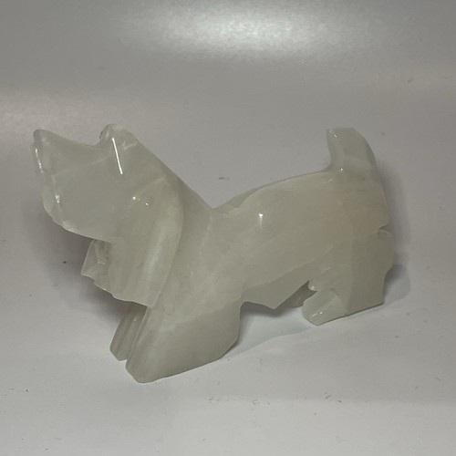 Carved white stone dog - white,