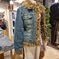 Vintage faux fur afghan jacket in mid wash denim Medium