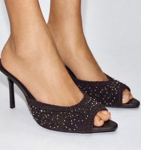 Zara shiny fabric mule heels