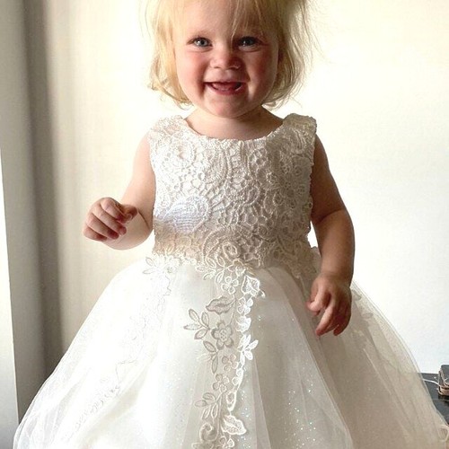 Ivory lace flower girl dress - flower,