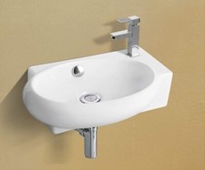 Bathroom Wash Sink Basin oval Small Wall Hung Gloss White Right Hand  41x29x11cm
