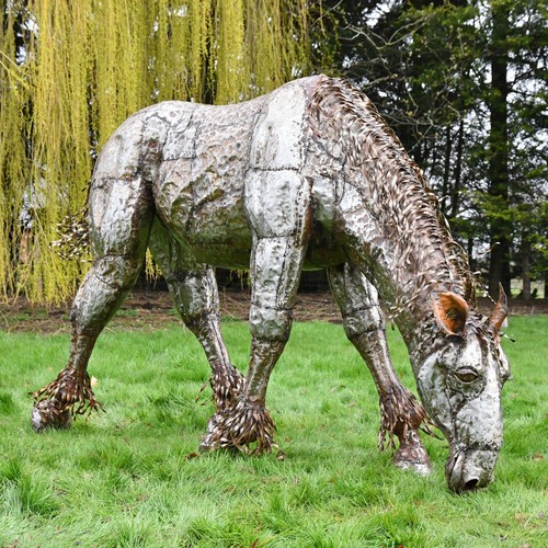 Recycled iron grazing horse - recycled,