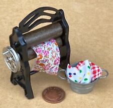 Dolls House Wooden Mangle Black Moving With Metal Washing Tub Tumdee 1:12 Scale