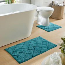 2 Piece Bali Bath Mat Set 100% Cotton Easy Care Plush Bath Rug Toilet Mats