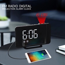 7" LED Digital Projector Projection Snooze Dual Alarm Clock FM Radio Timer