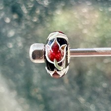Trollbeads unique OOAK murano glass bead Christmas red glitter tulip