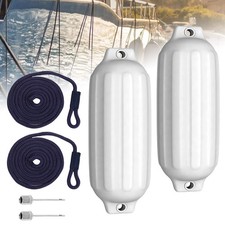 2X Boat Fenders G1 Ribbed Twin Eye Boat Fenders Inflatable Boat Bumper 14x50cm