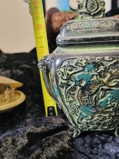 Chinese Incense Burner Jar Urn with Lid Two Handled -14cm  - Dragon