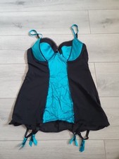 Vintage Ann Summers Geneveive Teal Silk Satin & Mesh Cami Suspender Size 14