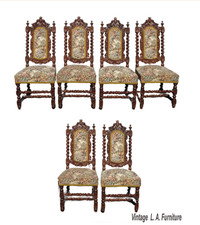 Set of Six Antique French Rennaissance Barley Twist Dining Chairs