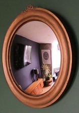 Vintage Art Deco Brass Framed Convex Wall Mirror Bow Detail 1920s 