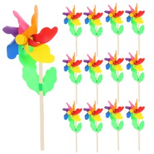  12 Pcs Wooden Pinwheels Pole