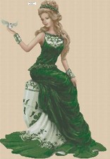 Elegant Lady Cross stitch chart  Elegant Lady 156y2 green Flowerpower37-uk