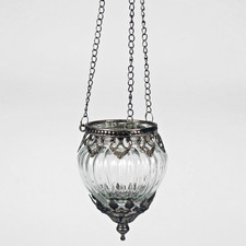 Glass Hanging Ribbed Tea Light Candle Holder Moroccan Home Decor Metal Lantern