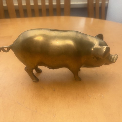 Vintage brass pig money box - brass,