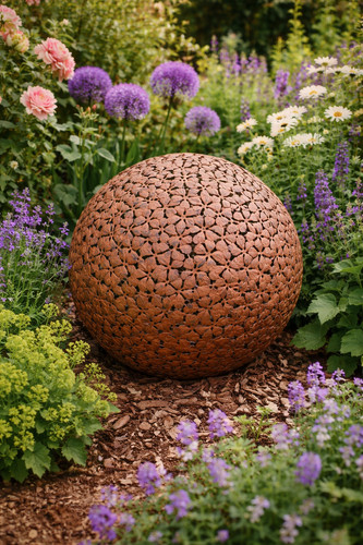 Rusty flower ball large - rusty,
